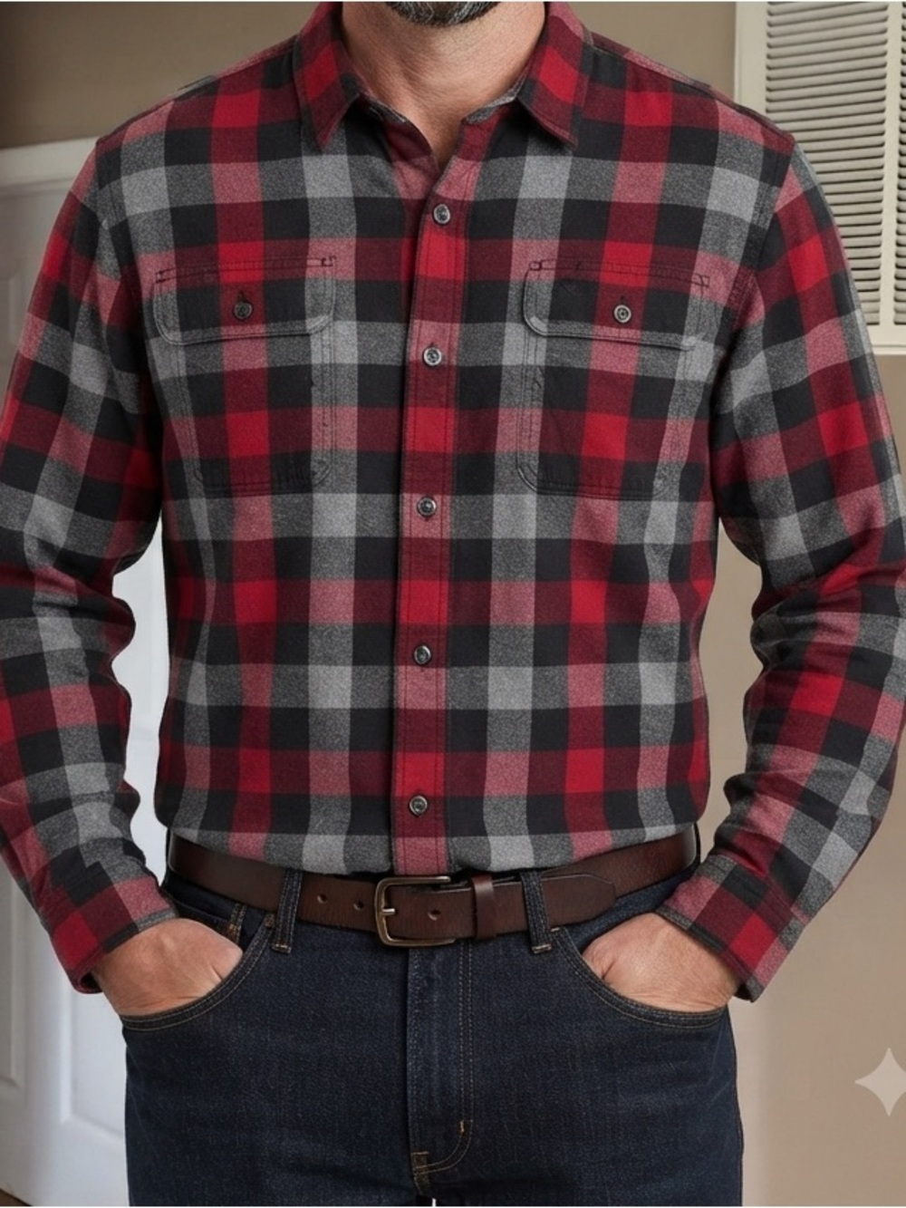 Carhartt Men's Red and Gray Plaid Button-Down Shirt Winter Christmas Size Large